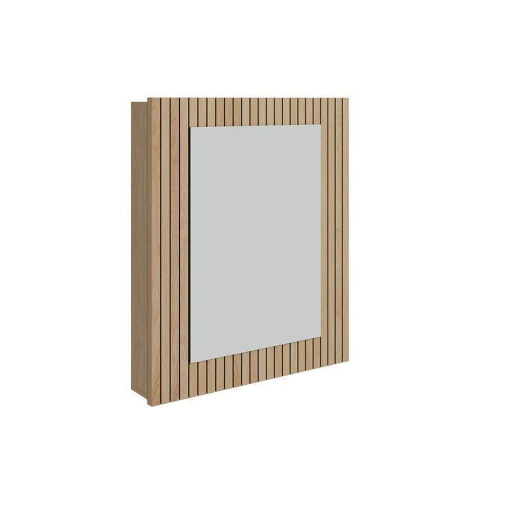 Conjunto para Banheiro Bancada em Porcelanato com Cuba Esculpida, Armário e Espelheira Ripy Bumi 60cm Amarelo/Wood
