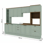 Cozinha Completa Modulada 6 Peças 100% MDF Cristaleira Torre Quente Balcão Pia Mint/Ébano Genialflex Iluminata