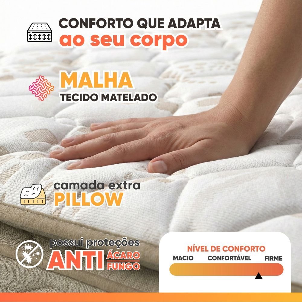 Cama Box Baú Colchão Casal Queen Probel Guarda Costas Max Pillow Top 158x198x81cm Bege