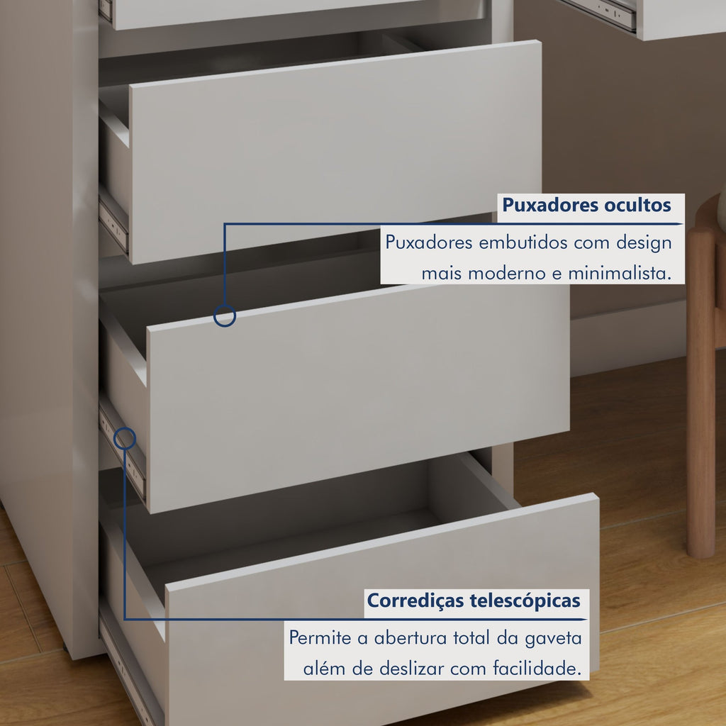 Penteadeira 5 Gavetas 100% MDF sem Espelho Giulia Yescasa Off White