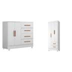 Quarto Bebê Infantil com Guarda-Roupa 3 Portas e 2 Gavetas com Cômoda 4 Gavetas e 2 Portas Lite Móveis Leão Branco