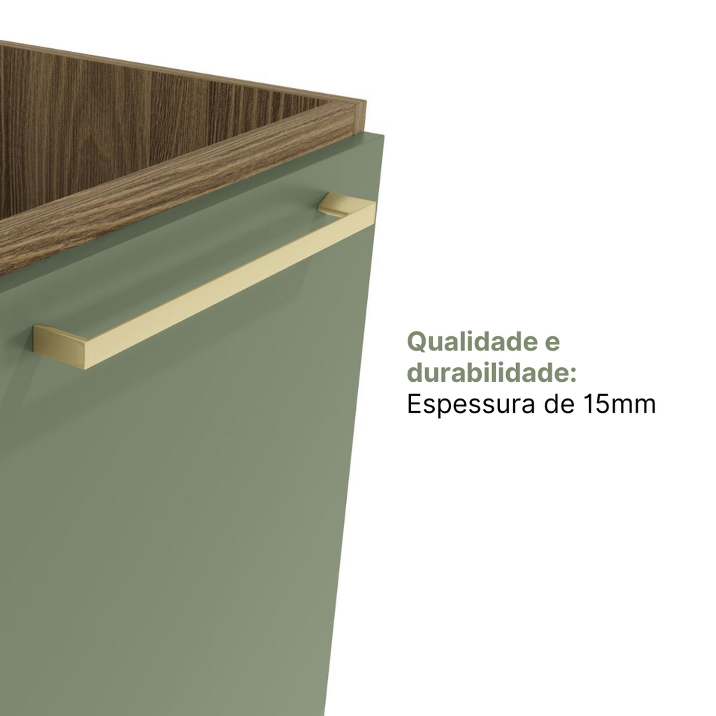 Cozinha Completa Botanic Kappesberg 7 Peças Torre Quente Paneleiro Balcão Nogueira/Verde Oliva 410x222x52cm