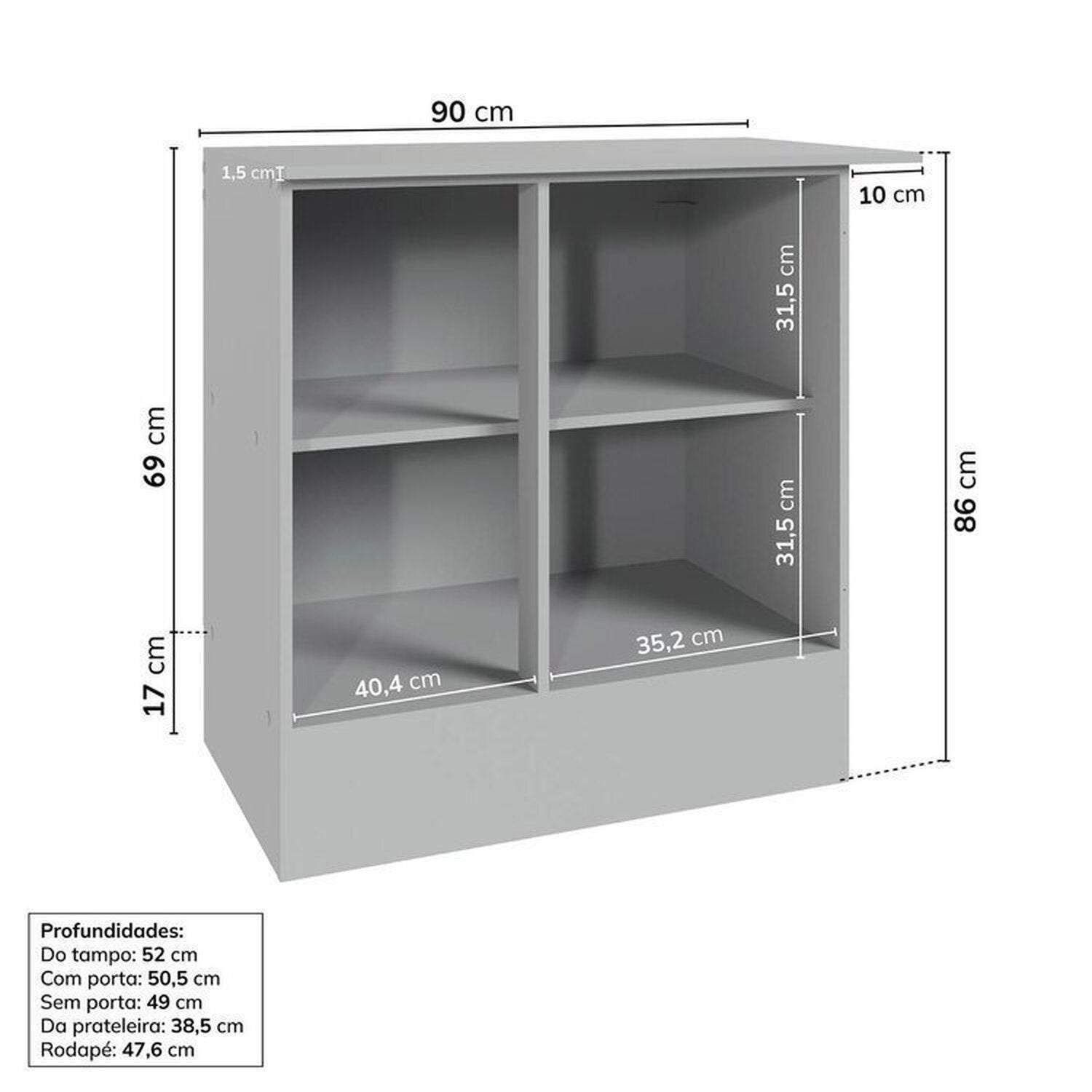 Cozinha Modulada Nara CabeCasa MadeiraOriginals 15 Peças 11 Aéreos 3 Balcões 1 Cristaleira Cinza