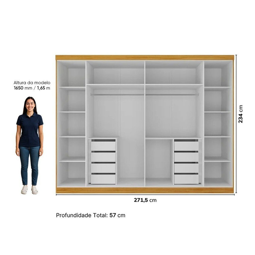 Guarda-Roupa Casal 6 Portas 8 Gavetas Reflecta Cumaru Yescasa 100% MDF Marrom/Marrom