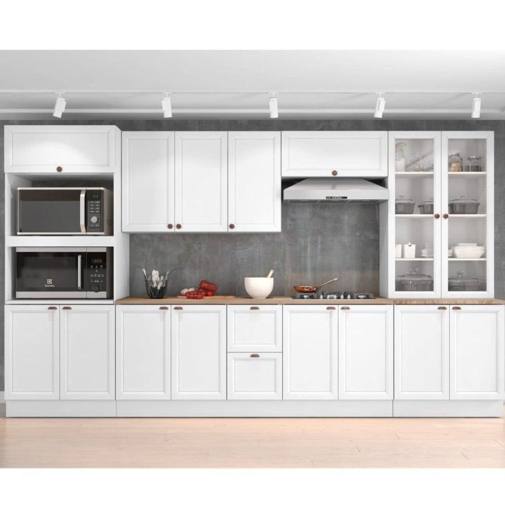 Cozinha Completa Modulada Unna Yescasa 6 Peças 15 Portas 2 Gavetas Paneleiro Nicho Branco