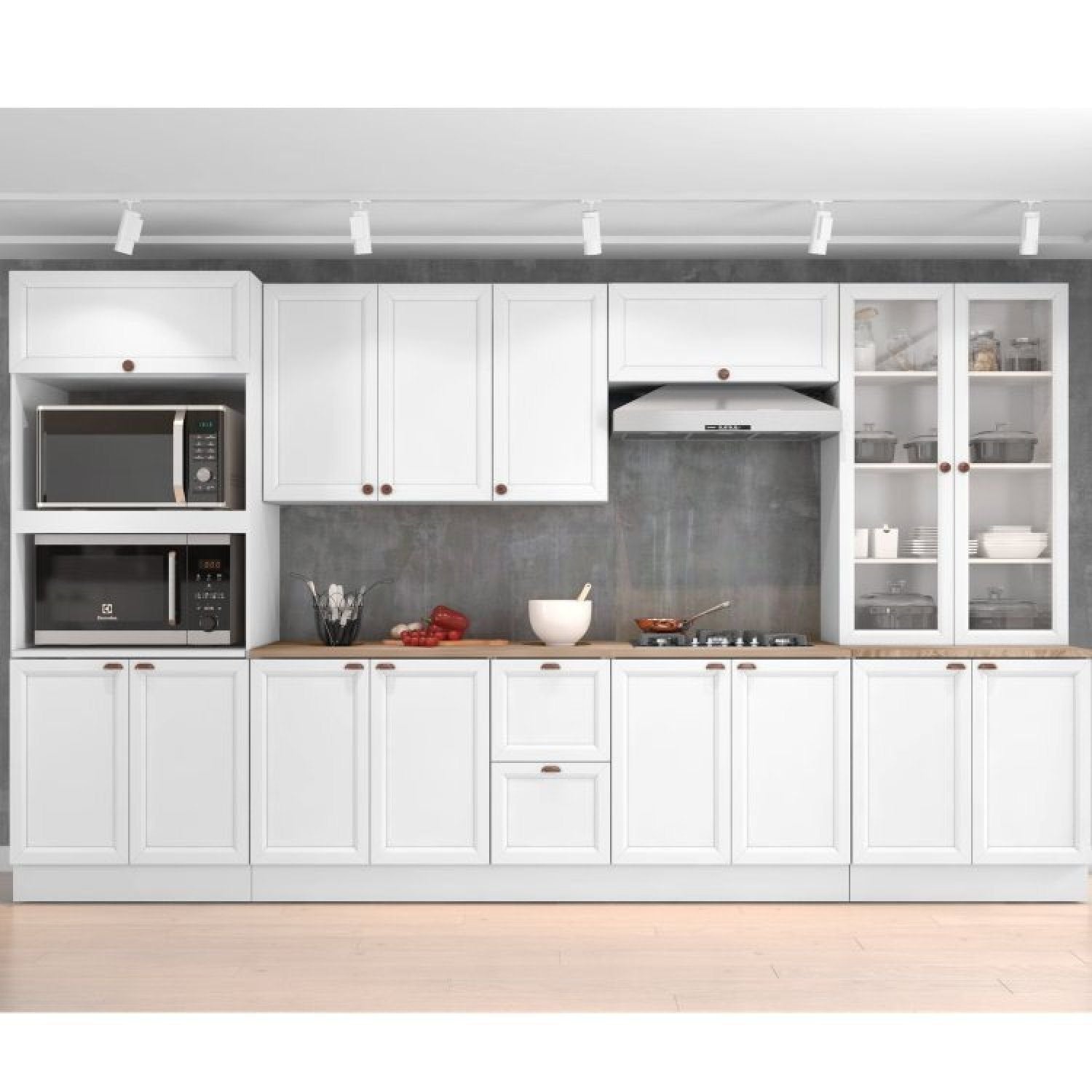 Cozinha Completa Modulada Unna Yescasa 6 Peças 15 Portas 2 Gavetas Paneleiro Nicho Branco