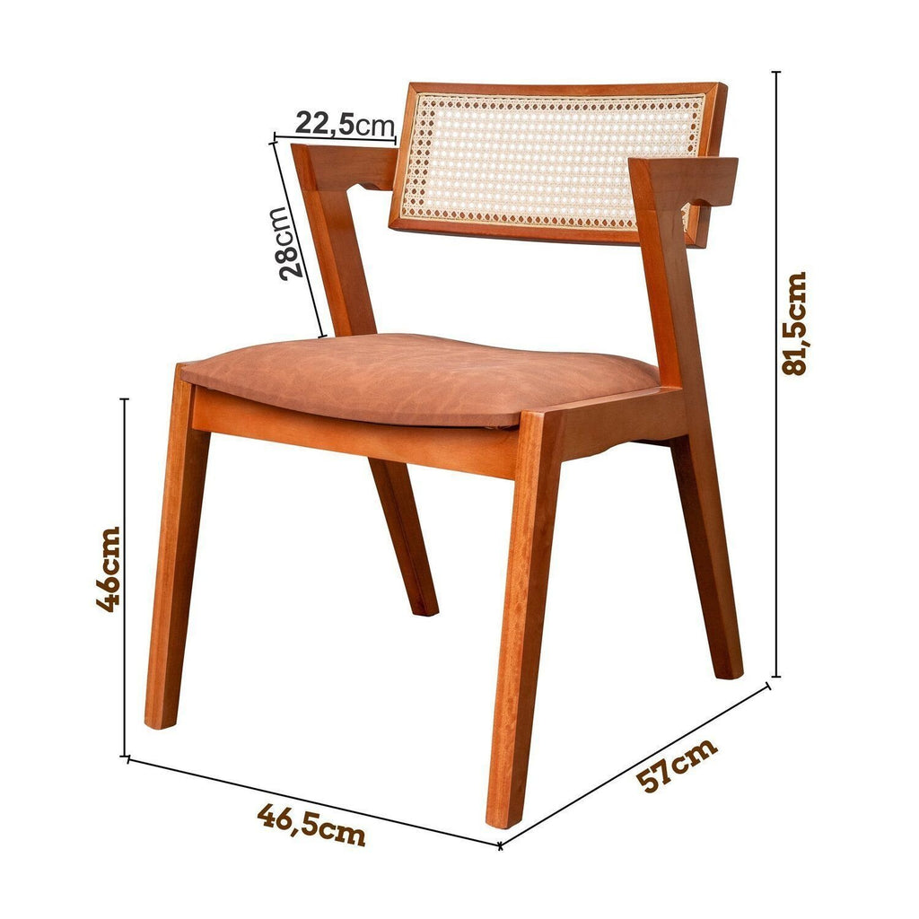 Kit 6 Cadeiras de Jantar Verona Madeira Maciça Rattan Natural Estofada Espresso Móveis