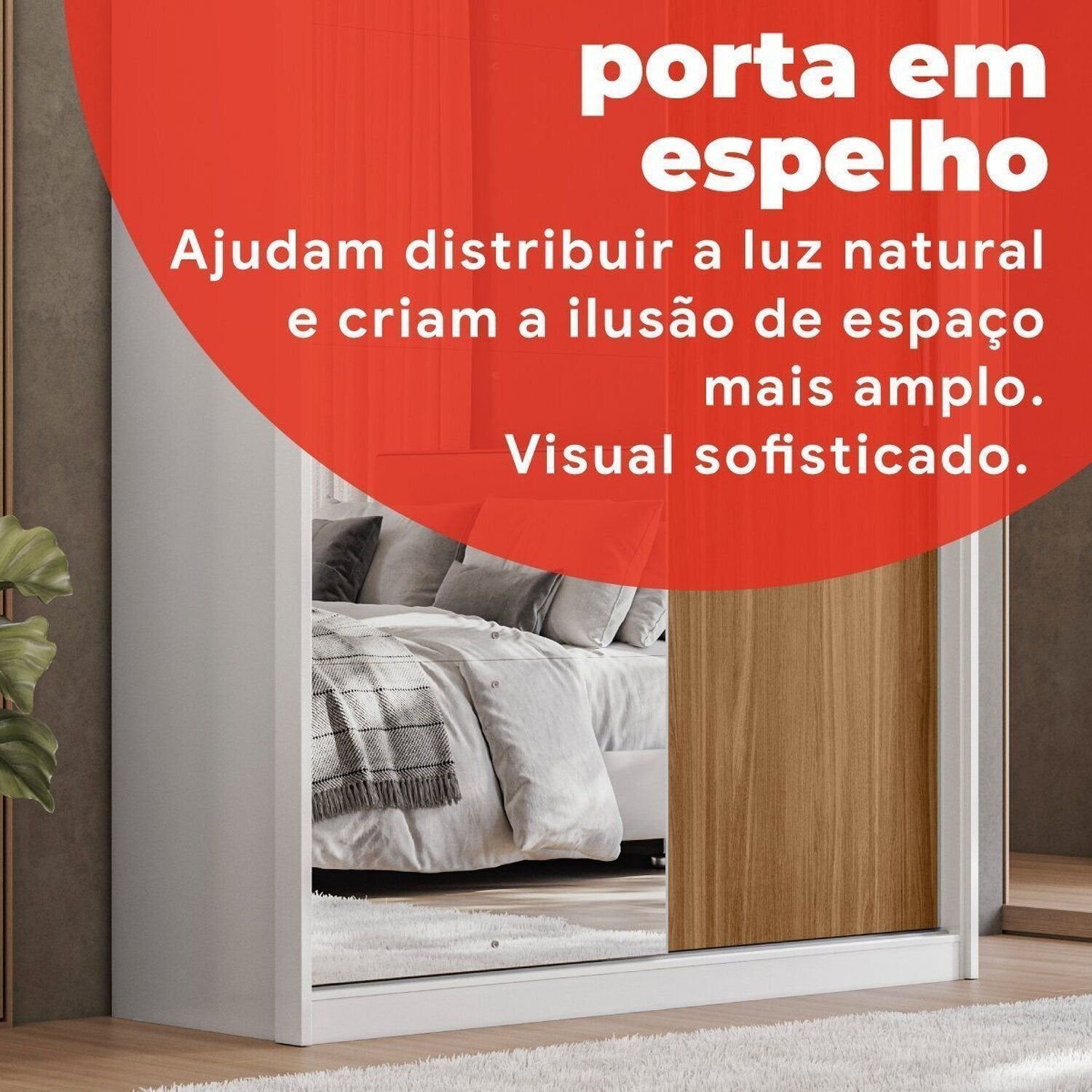 Guarda-Roupa Casal 2 Portas de Correr 4 Gavetas London Demóbile 100% MDF Branco/Amêndola