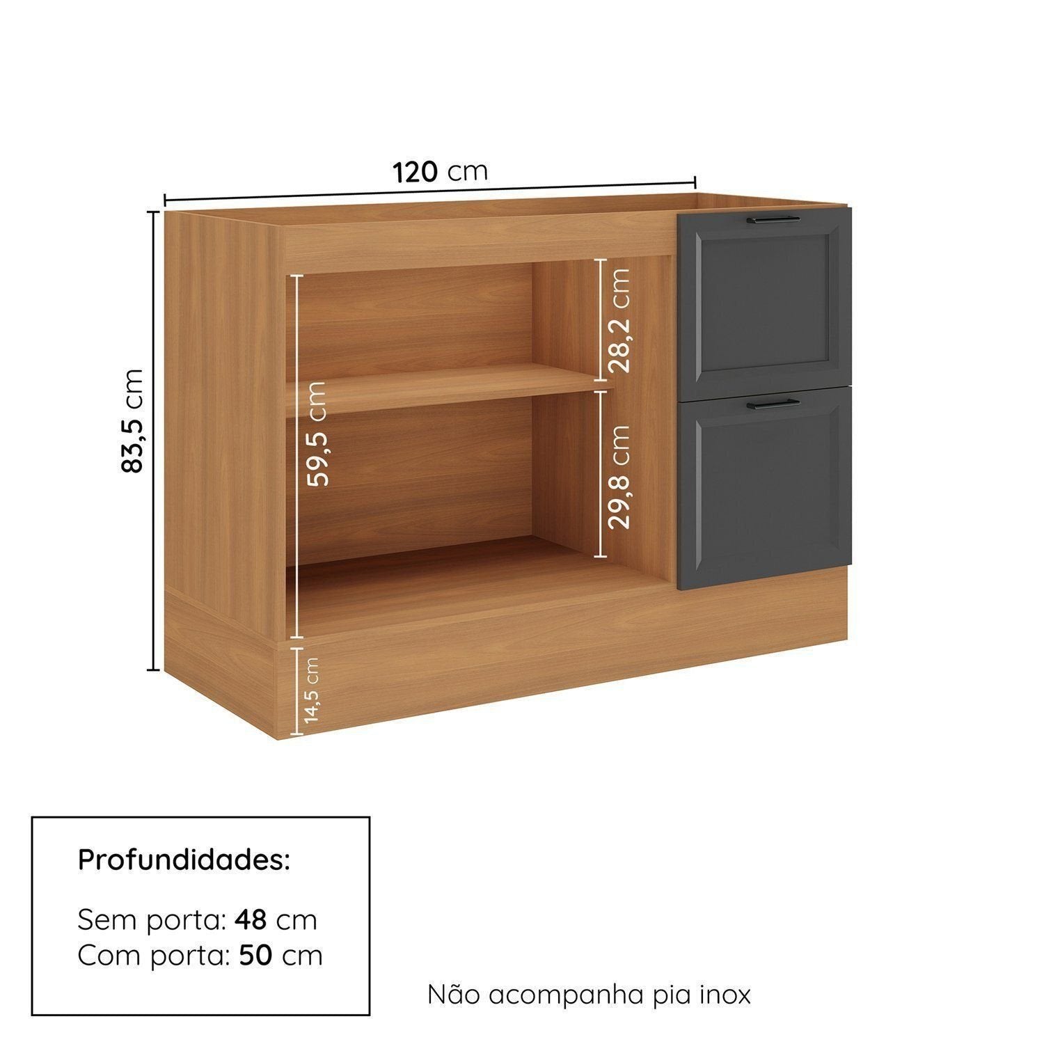 Balcão 2 Portas 2 Gavetas 120cm sem Tampo Soho CabeCasa Cinza/Freijó/Grafite