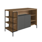 Mesa Bancada Gourmet Estilo Industrial 131cm com Armário 2 Portas Placa e Ponto Marrom/Preto/Mel/Grafite