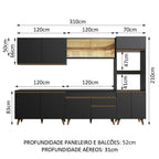 Armário de Cozinha Completa 310cm Reims Madesa GRRM3100018N Preto