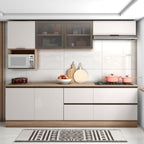 Cozinha Modulada Completa 7 Peças 7 Portas 4 Gavetas com Nicho para Micro-Ondas e Balcão com Tampo Etna Poliman Móveis Grafite Cinza