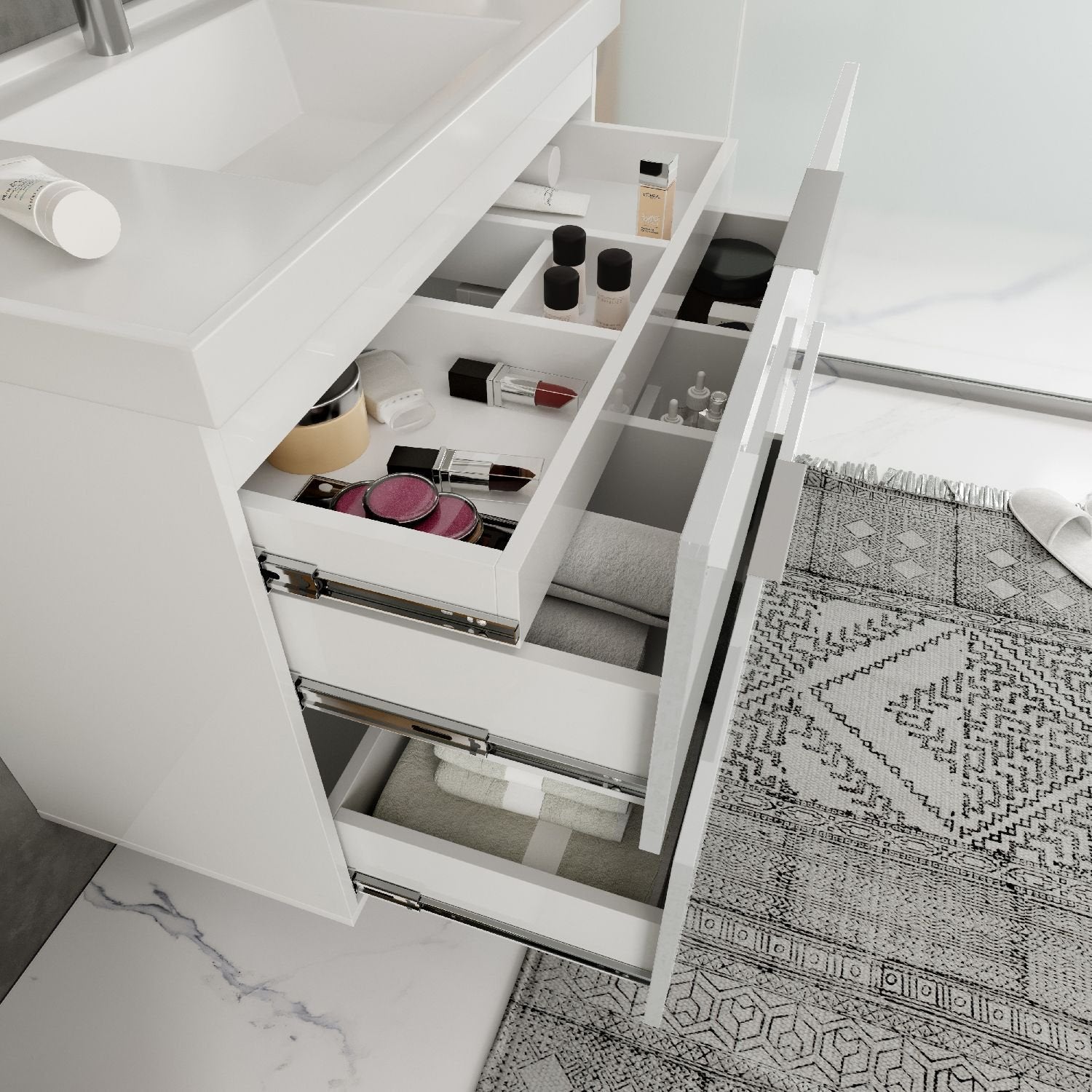 Conjunto para Banheiro Gabinete com Cuba e Espelheira Pietra Móveis Bosi 80cm Branco/Brilho