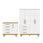 Quarto Infantil Completo Guarda-Roupa 4 Portas e Cômoda 1 Porta 100% MDF Kakau Retrô Yescasa