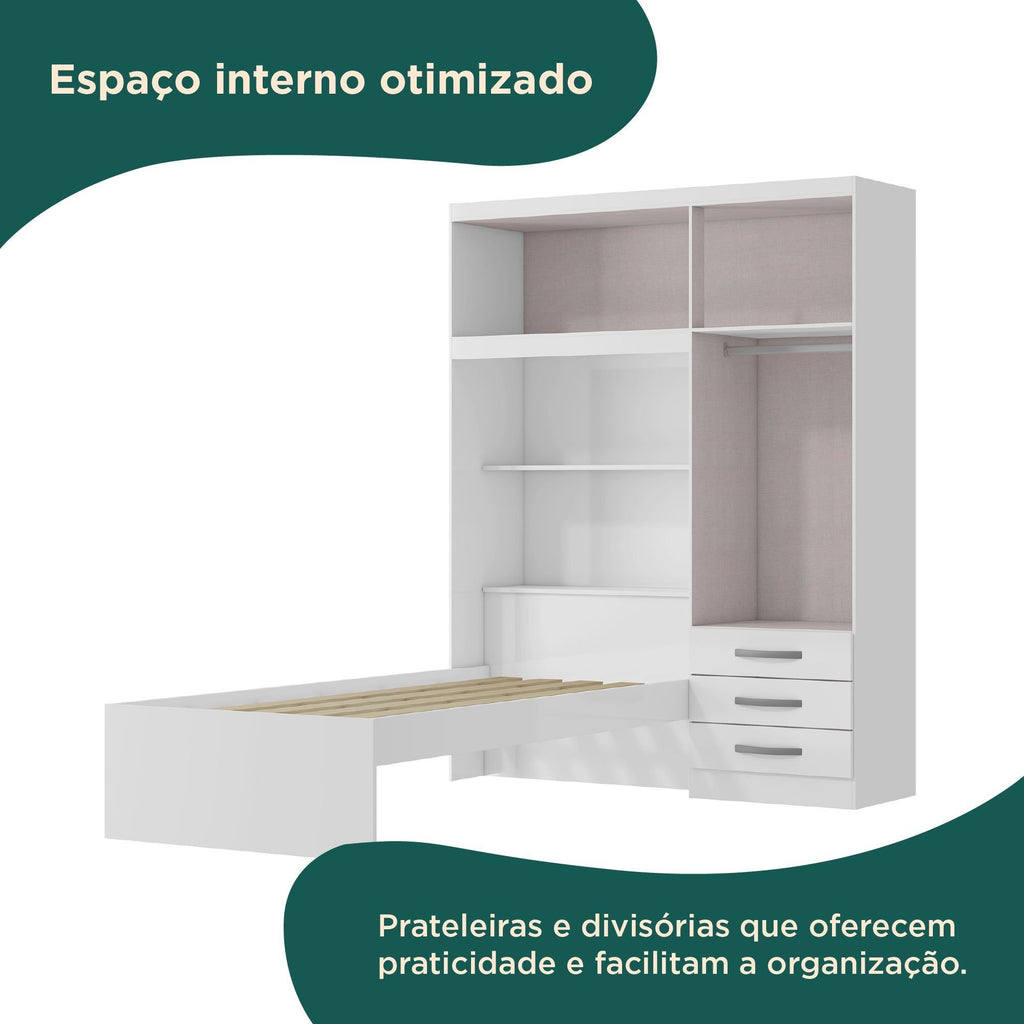 Guarda-Roupa Infantil com Cama 4 Portas 3 Gavetas Lisboa Espresso Móveis Branco/Pink