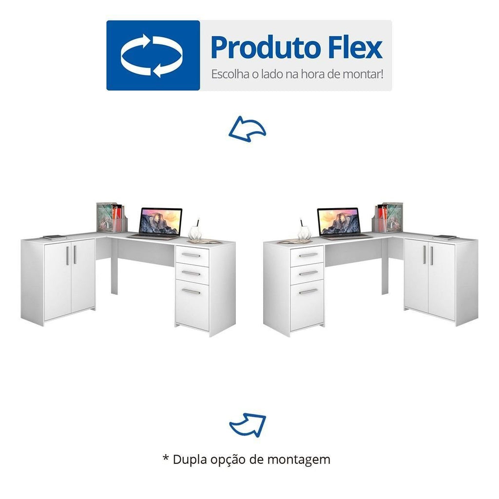 Escrivaninha Mesa Escritório em L Office NT2005 2 Gavetas 3 Portas 157cm Notável Móveis