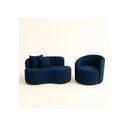 Conjunto Sala de Estar Gaia 1 Poltrona Sofá Curvo Orgânico Suede Azul Marinho MD Montanaris Decor