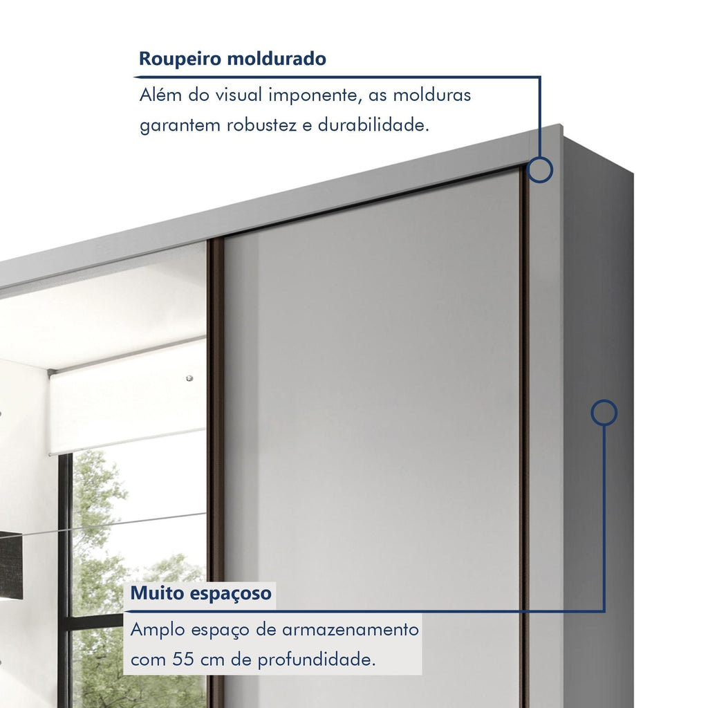 Guarda-Roupa Casal 4 Portas 4 Gavetas com Espelho Premium Zara Yescasa 100% MDF Branco