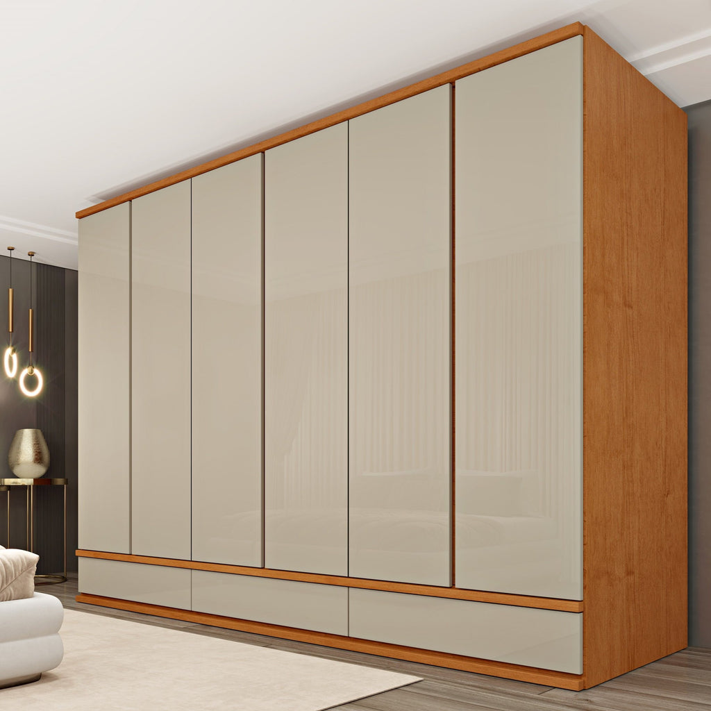 Guarda-Roupa Casal 6 Portas 9 Gavetas 270cm Tóquio Yescasa 100% MDF Bege/Cinamomo/Off White