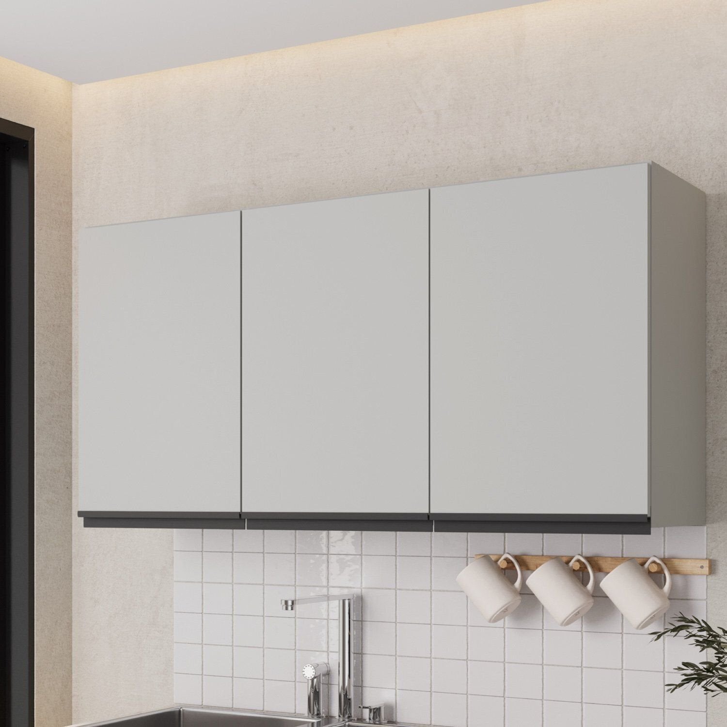 Armário Aéreo 3 Portas 120cm Nara CabeCasa MadeiraOriginals Cinza