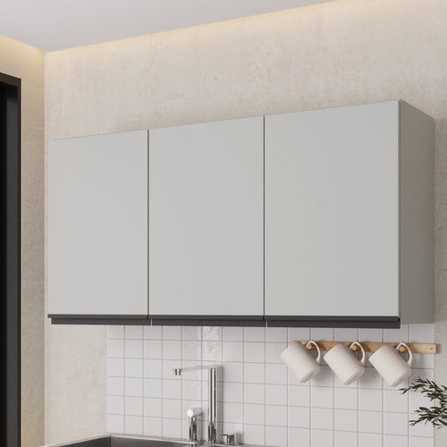 Armário Aéreo 3 Portas 120cm Nara CabeCasa MadeiraOriginals Cinza