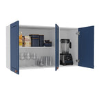 Armário Aéreo 3 Portas 120cm Pérola Yescasa Branco/Azul