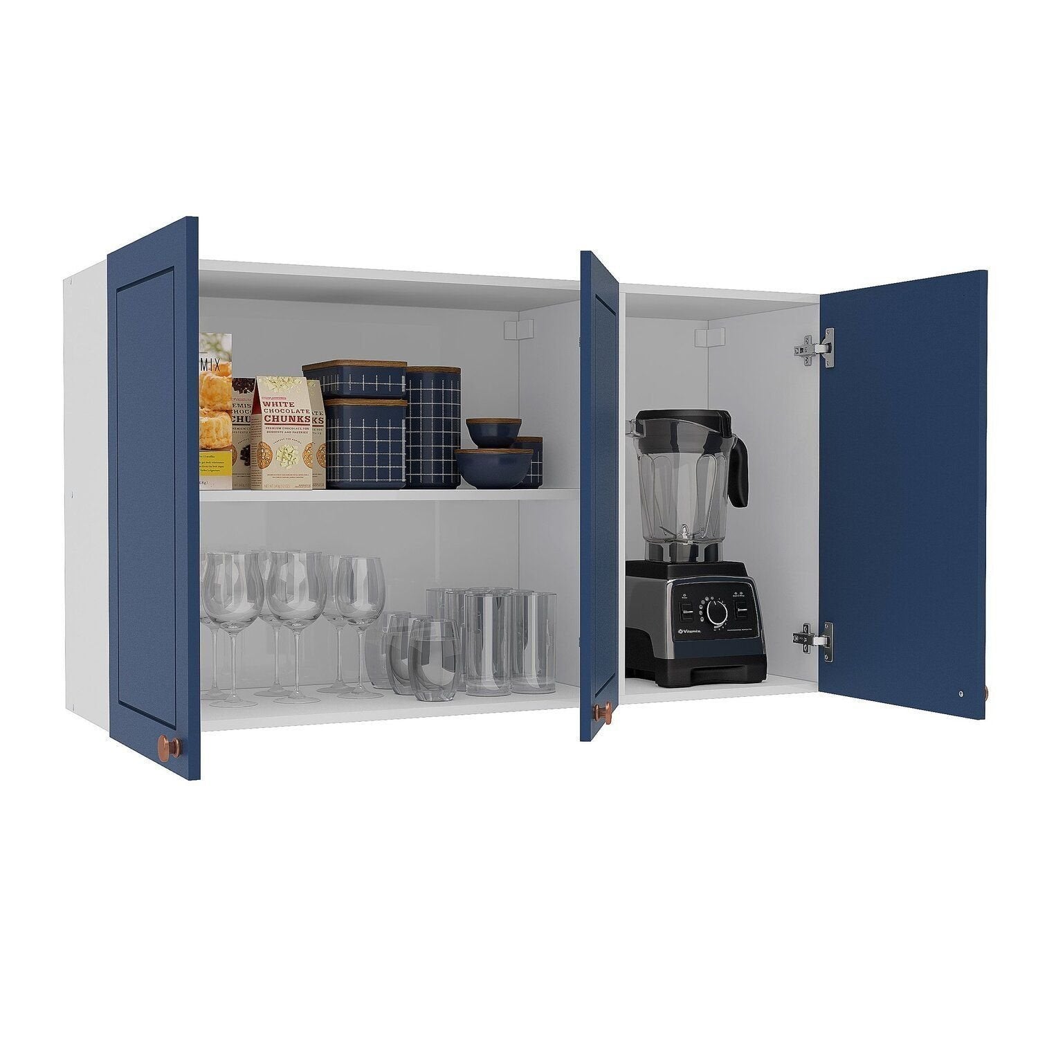 Armário Aéreo 3 Portas 120cm Pérola Yescasa Branco/Azul