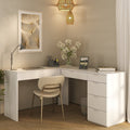 Escrivaninha em L com Mesa Escritório 5 Gavetas 152cm Branco Foscarini