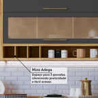 Cozinha Completa Modulada 100% MDF Vicenza Espresso Móveis 6 Peças 12 Portas 4 Gavetas Vidro Amêndoa/Chumbo 354,5x225x47cm