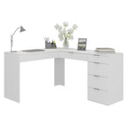 Escrivaninha em L com Mesa Escritório 5 Gavetas 152cm Branco Foscarini