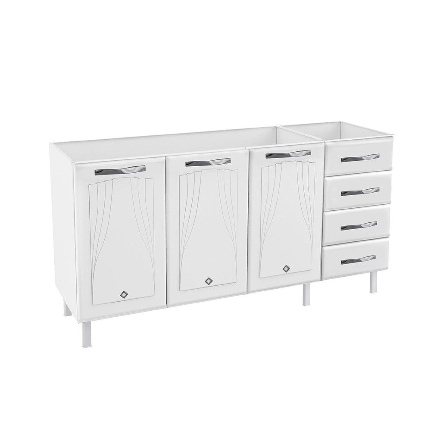 Balcão de Cozinha em Aço 3 Portas 4 Gavetas 160cm sem Tampo Star New Telasul Branco