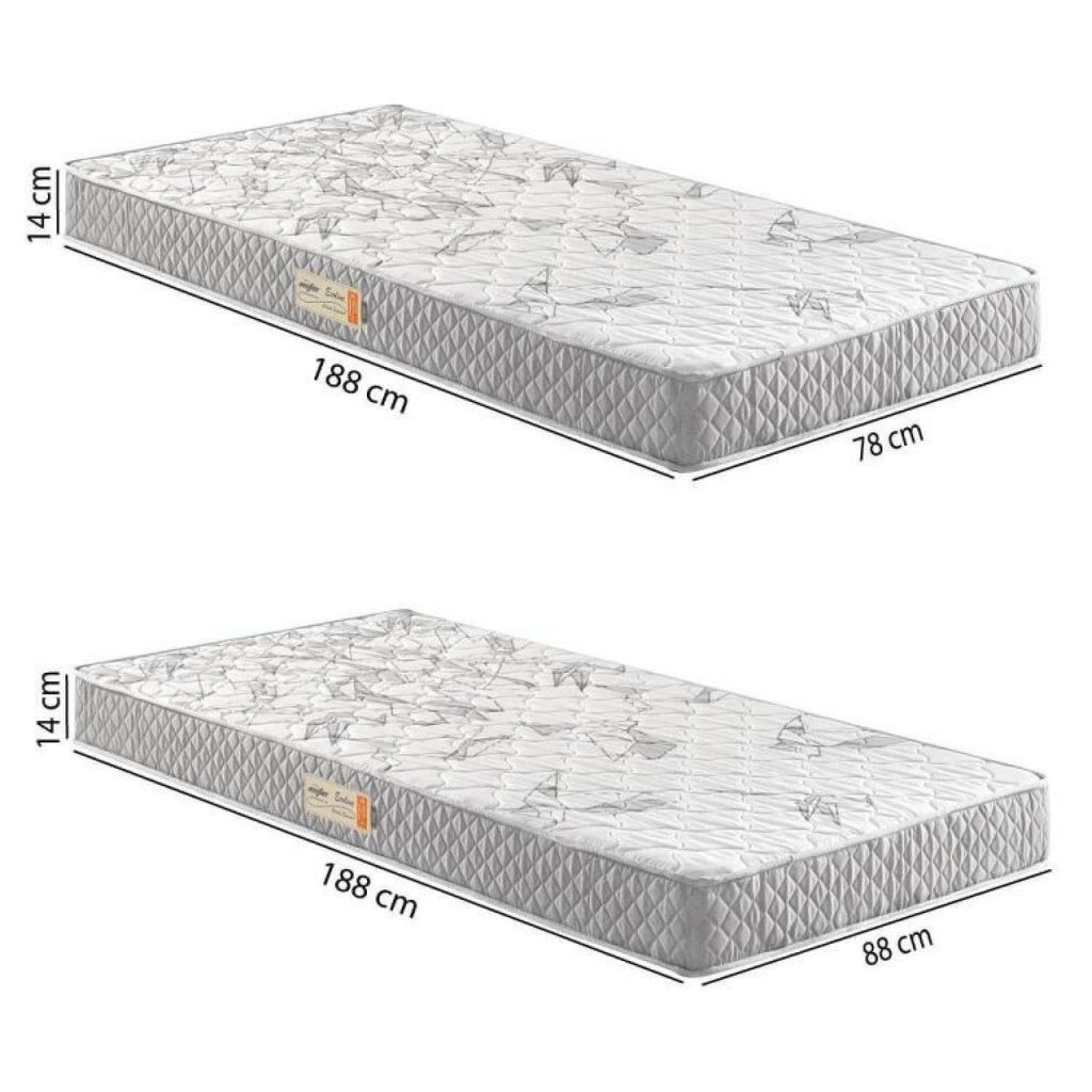 Kit 2 Colchões Solteiro Espuma D23 Ecoline Ecoflex Cinza 88x188x14cm e 78x188x14cm