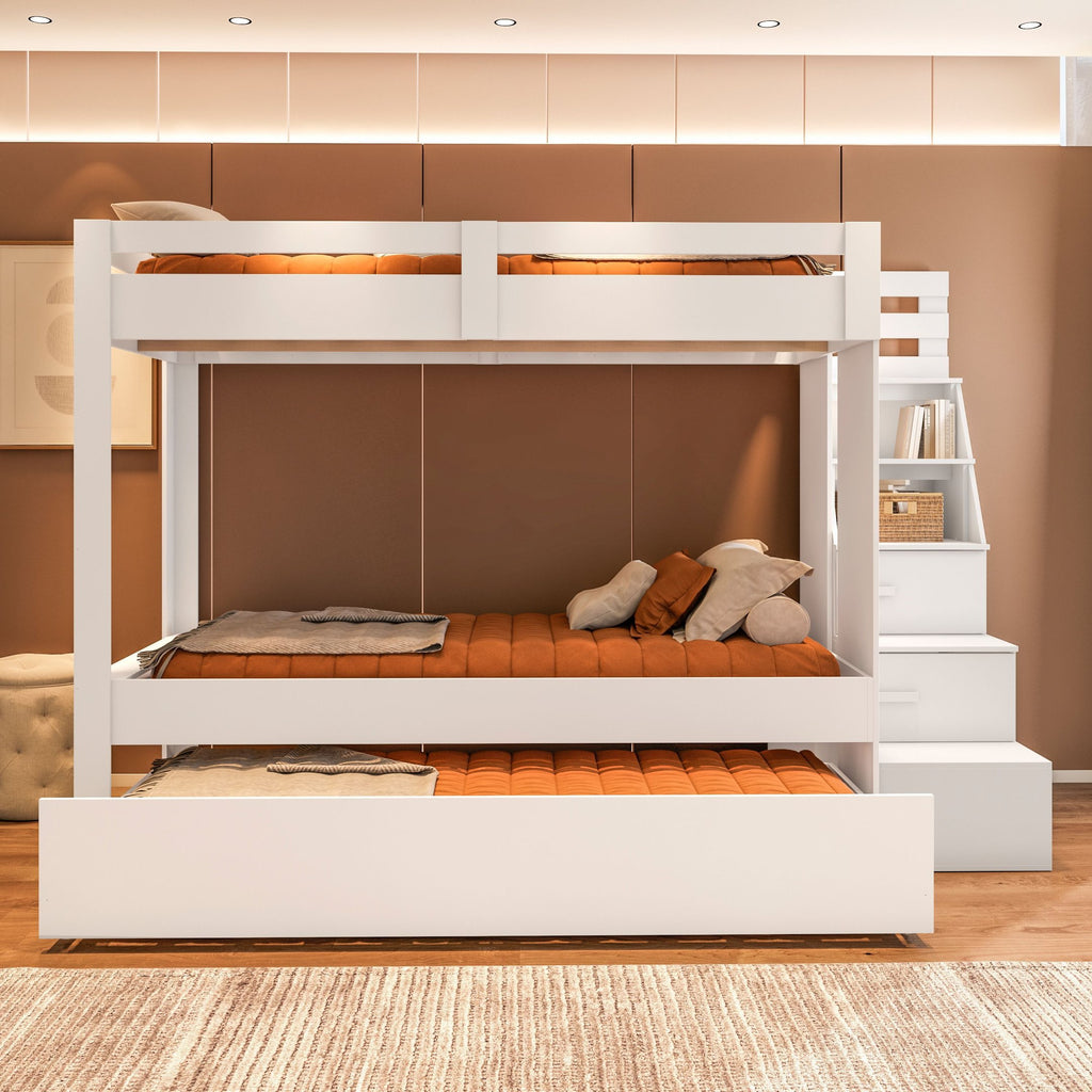 Beliche Adulto com Cama Auxiliar e Escada Multifuncional Moon Yescasa Branco
