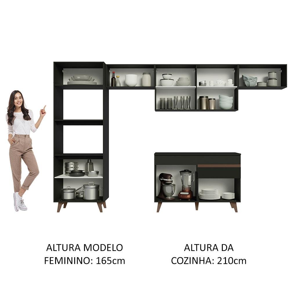 Cozinha Completa Reims 330cm Madesa 5 Peças com Balcão e Tampo