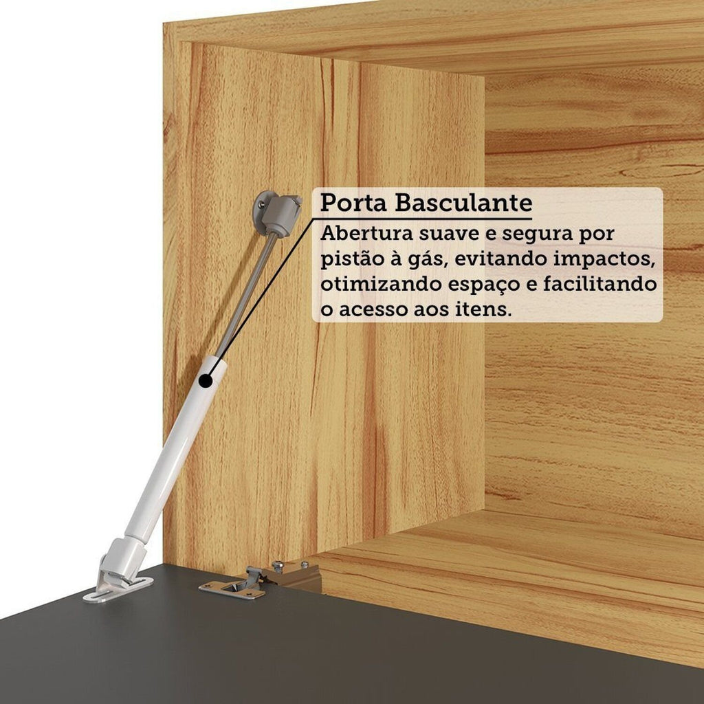 Balcão de Cozinha 2 Portas Basculantes 3 Gavetas com Tampo 120cm Vicenza Espresso Móveis Cinza/Amêndoa/Chumbo