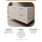 Conjunto para Banheiro Bancada em Porcelanato com Cuba Esculpida, Armário e Espelheira Ripy Bumi 80cm Branco