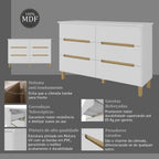 Cômoda para Quarto 6 Gavetas MDF Logan Yescasa Branco/Olmo