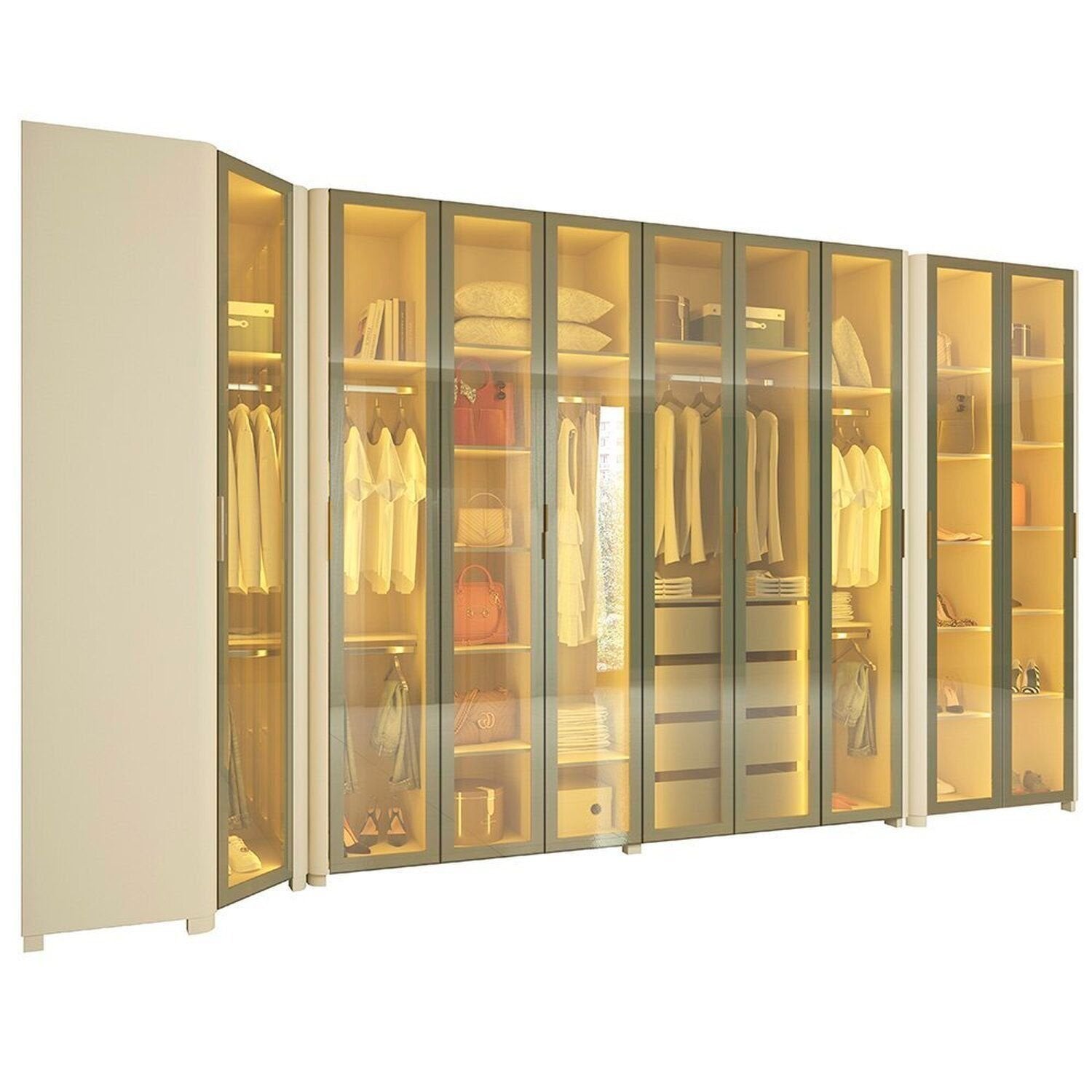 Guarda-Roupa Modulado Reflecta Innova 100% MDF Bege/Off White 339,2cm x 240cm Mod 015 Gelius Móveis