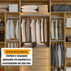 Guarda-Roupa Casal 6 Portas com LED e Vidro Reflecta 5 Gavetas Bélgica RV Móveis