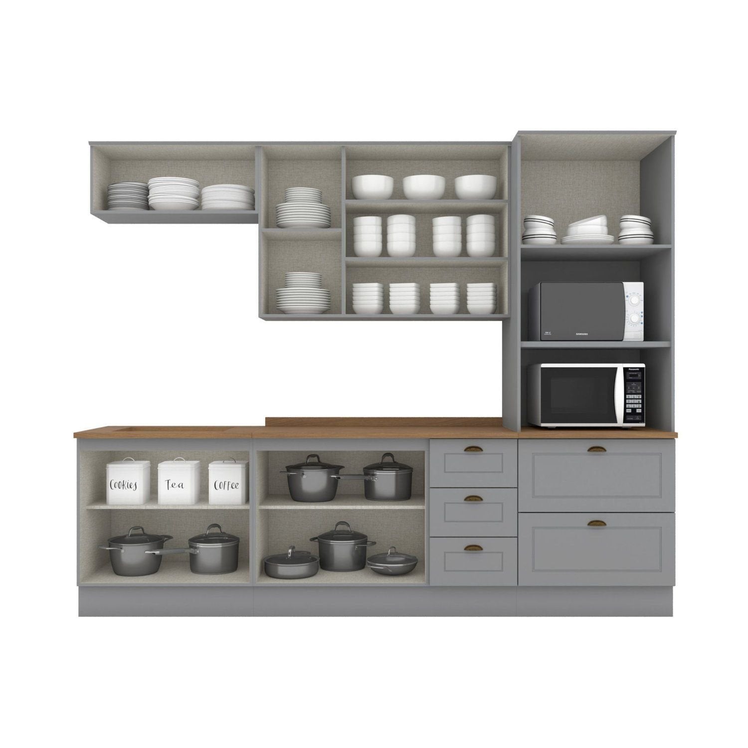 Cozinha Completa Modulada 5 Peças Emily Cinza/Nature Espresso Móveis