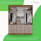 Guarda-Roupa Casal 3 Portas 9 Gavetas Luana Sallêto Móveis MDF/MDP Off White/Cinamomo