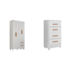 Quarto Bebê Infantil com Guarda-Roupa 4 Portas e 2 Gavetas e Cômoda 4 Gavetas Branco Móveis Leão