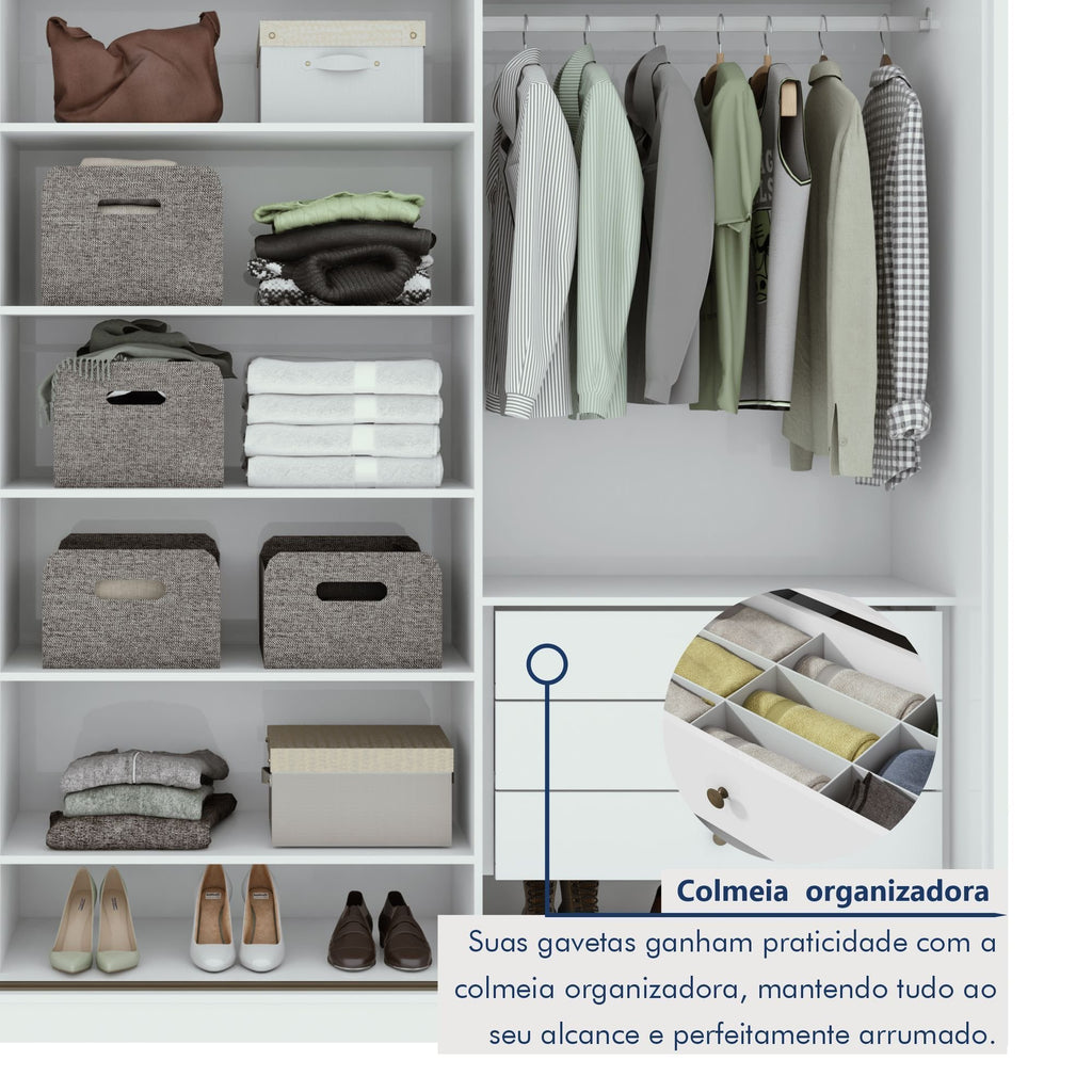 Guarda-Roupa Casal Spazio Yescasa 3 Portas Correr 6 Gavetas MDF 270cm Branco