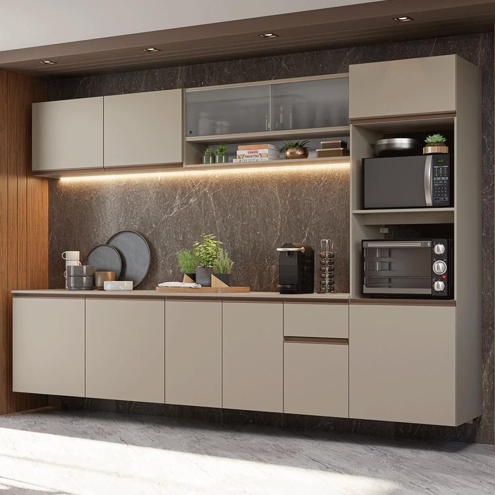 Armário de Cozinha Completa 300cm Suspenso Nice Cinza Madesa 04