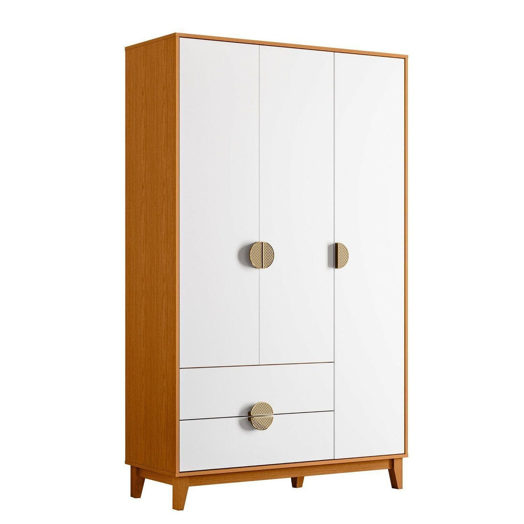 Conjunto Quarto Infantil Kid Guarda-Roupa 3 Portas e Cômoda Sapateira Mimo Albatroz Móveis MDF Cinamomo/Branco