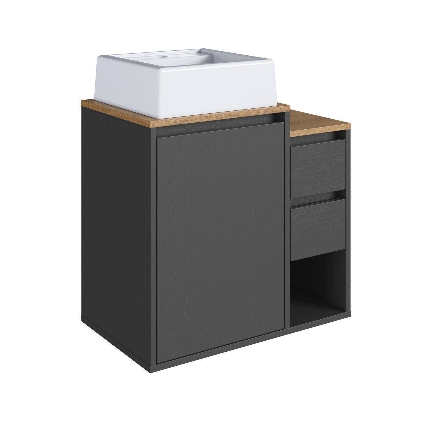Conjunto para Banheiro Modulado 120cm 3 Peças Gabinete Suspenso com Cuba Bahamas Art in Móveis Grafite