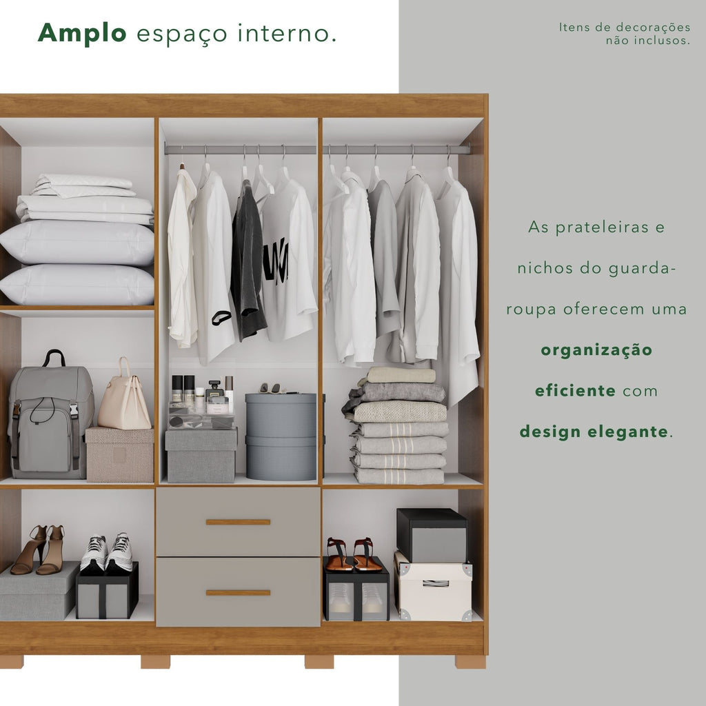 Guarda-Roupa Casal 6 Portas 2 Gavetas Estrela Premium Sallêto Móveis MDP Off White/Cinamomo