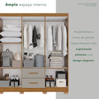 Guarda-Roupa Casal 6 Portas 2 Gavetas Estrela Premium Sallêto Móveis MDP Off White/Cinamomo
