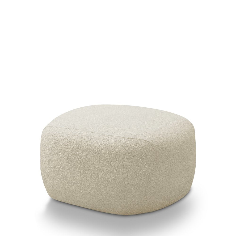 Conjunto Poltrona Base Fixa e Puff Decorativo Charlote Sala de Estar Bouclê Bege G88 Gran Belo