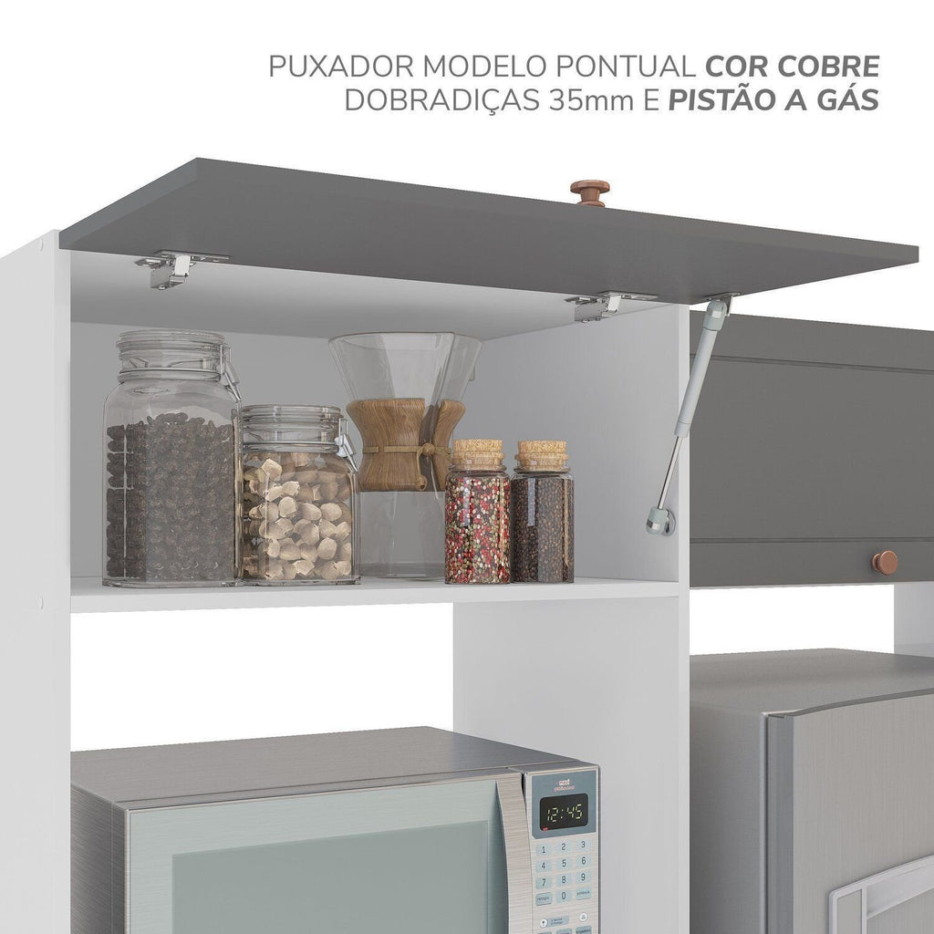 Cozinha Completa Modulada 8 Peças com Rodapé Pérola Yescasa Cinza/Branco